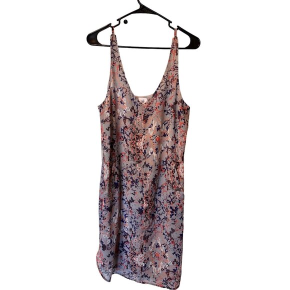 ✌️ 2/$40 ✌️ Cabi Thin Striped Heather Gray Purple Floral Dress Medium - Picture 1 of 7